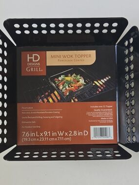 HD Designs Grill Porcelain-Coated Mini Wok Topper - Black